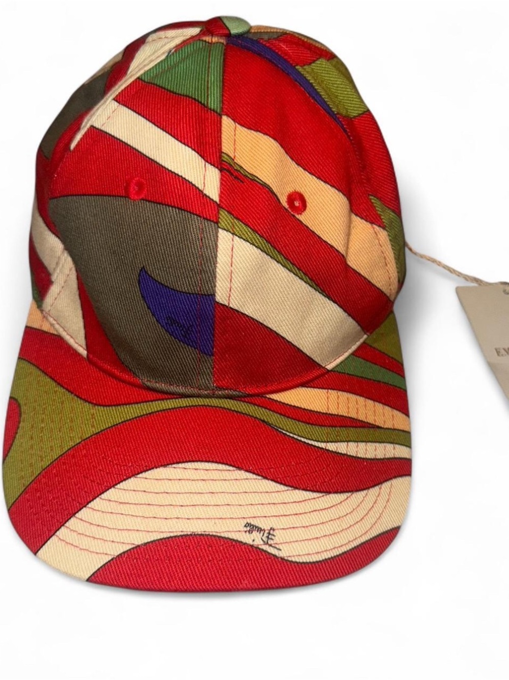 Authentic Emilio Pucci Multicolor Printed Baseball Cap - Red, Black, Green